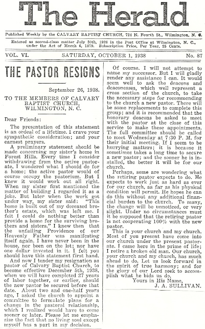 Rev. Sullivan Resigns